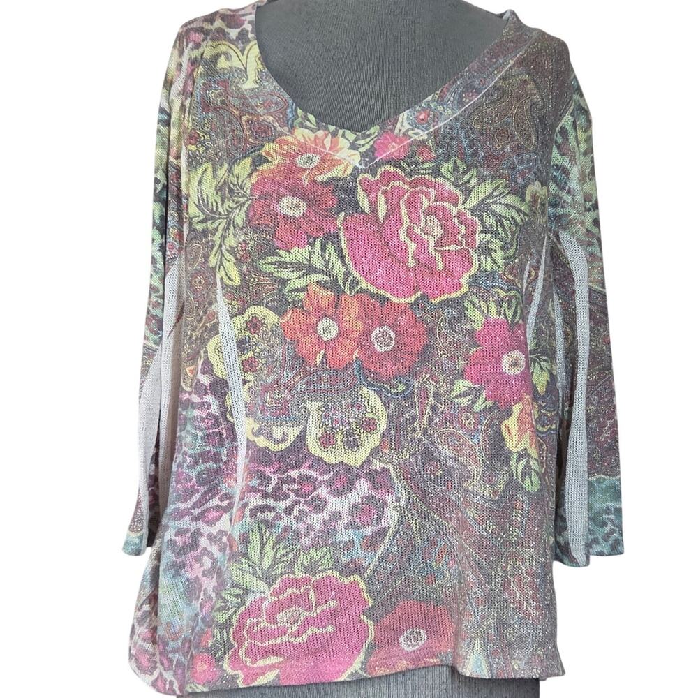 Lightweight Metallic Knit Sweater Size Petite XL